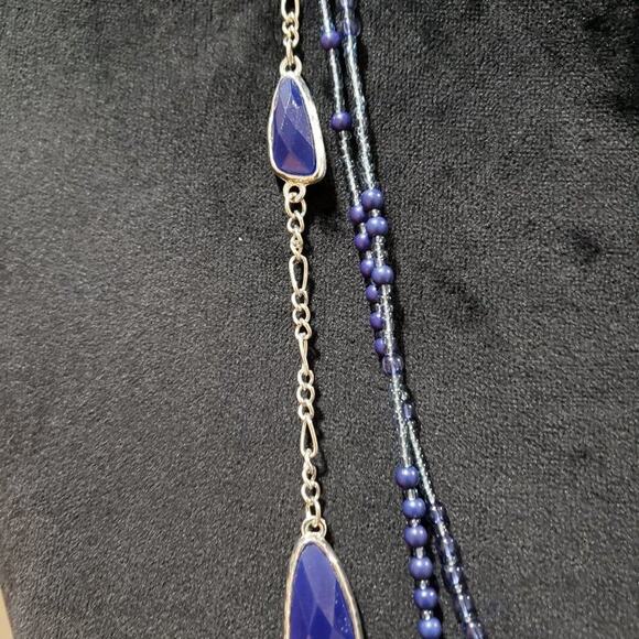 Womens Fashion Black Blue Rhinestones Long Collar Necklace with Lobster Clasp - Picture 5 of 7